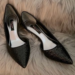 Nina New York Black Glitter Blanca NG D’Orsay Heels size 9.5